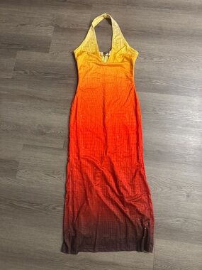Gradient Halter Maxi Dress in Yellow-Orange-Red